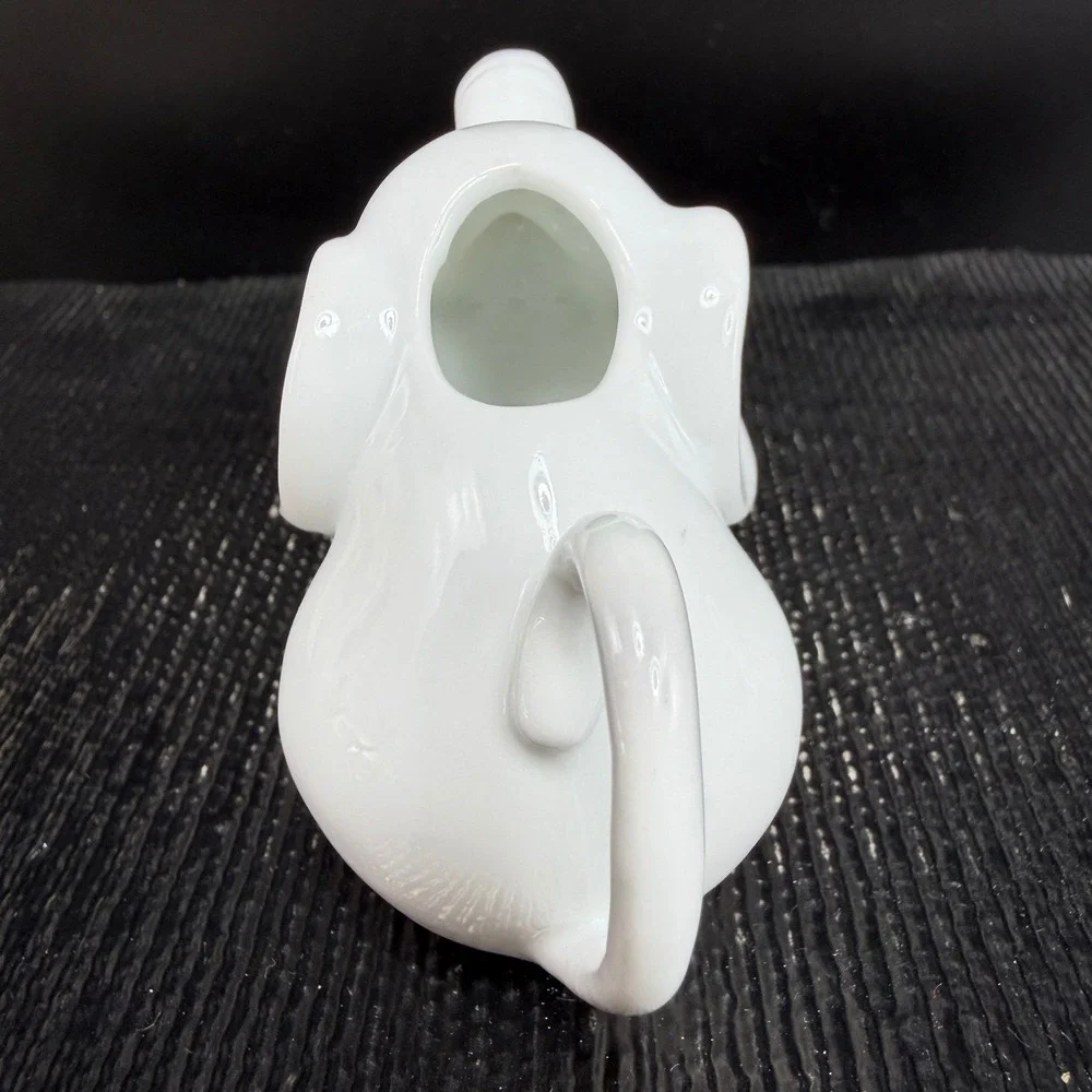 White Porcelain Elephant Creamer Pitcher Glossy Ceramic Animal Coffee Tea Server
